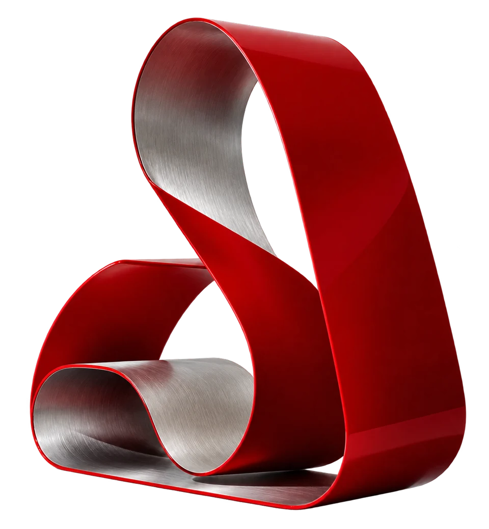 Red and silver ribbon integrated into an original exhibition poster.