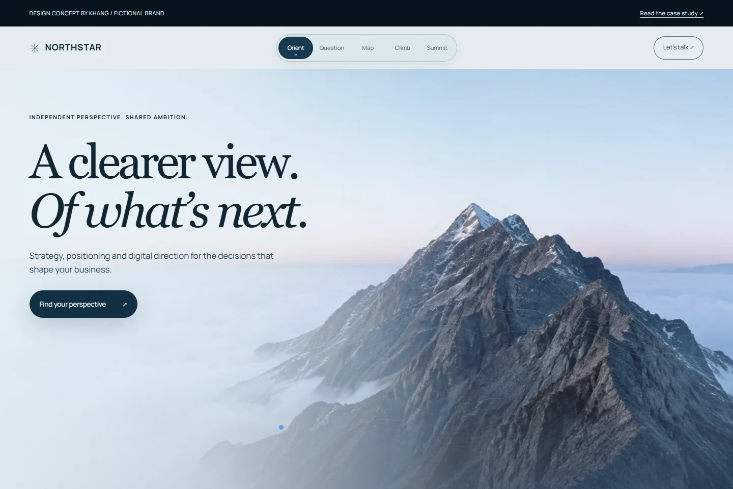 The working Northstar demo: an editorial headline, alpine landscape and clear navigation.